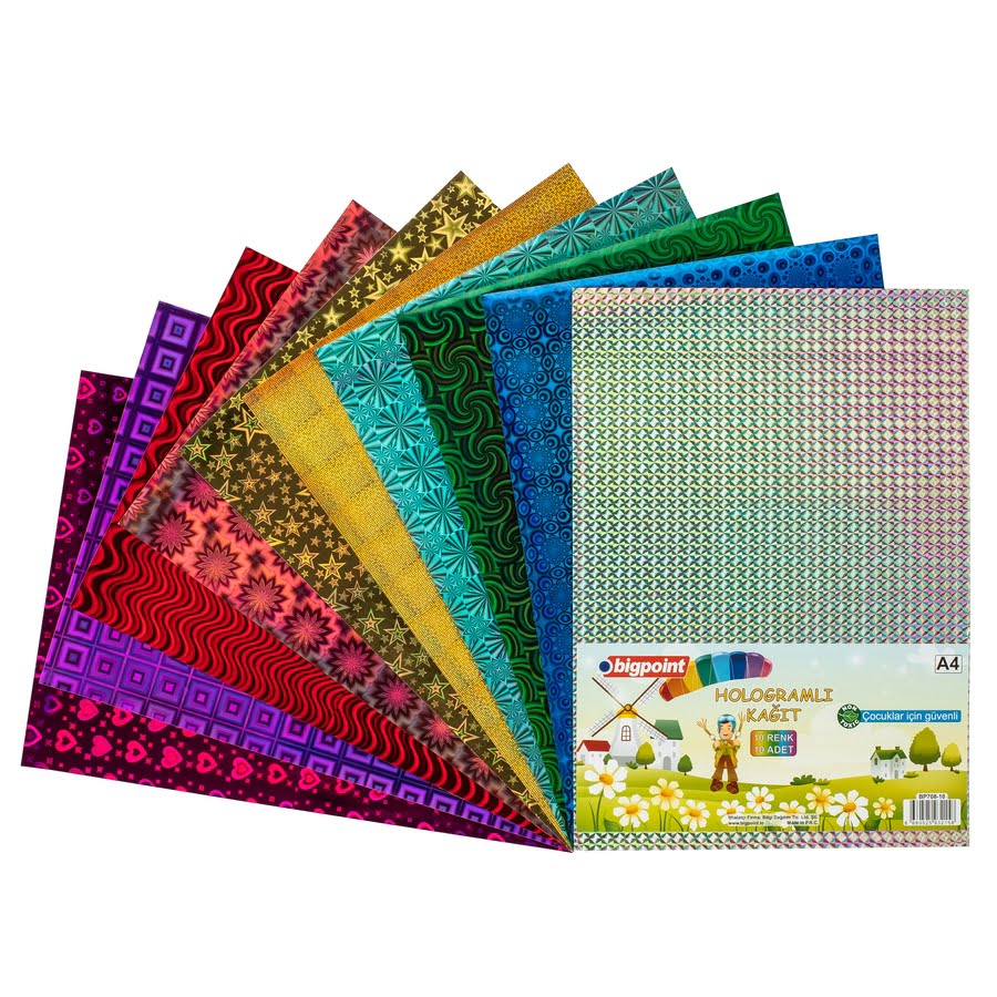 Hologramlı Kağıt A4 Karışık 10 Renk - 80 Gram Hologramlı Kağıt A4 Karışık 10 Renk - 80 Gram