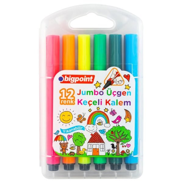 Jumbo Üçgen Keçeli Kalem 12 li Set (Plastik Kutulu)