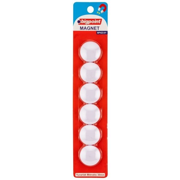Magnet 30mm (Mıknatıs) Beyaz 6'lı Blister