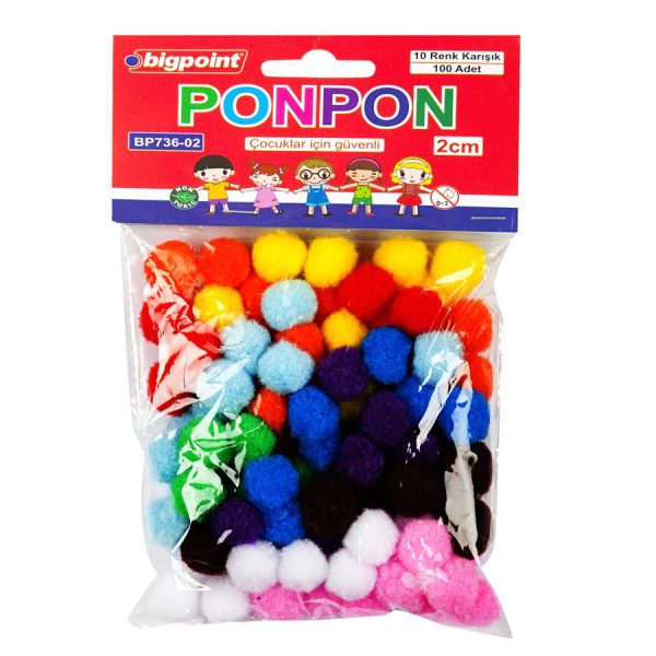 Ponpon 2 cm 10 Renk / 100 lü Poşet