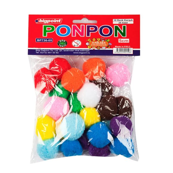 Ponpon 5 cm 10 Renk / 25 li Poşet