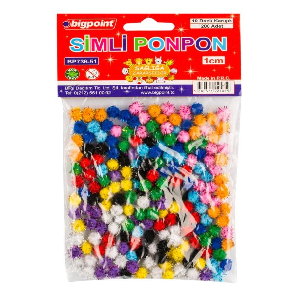 Ponpon Simli 1 cm 10 Renk / 200 lü Poşet
