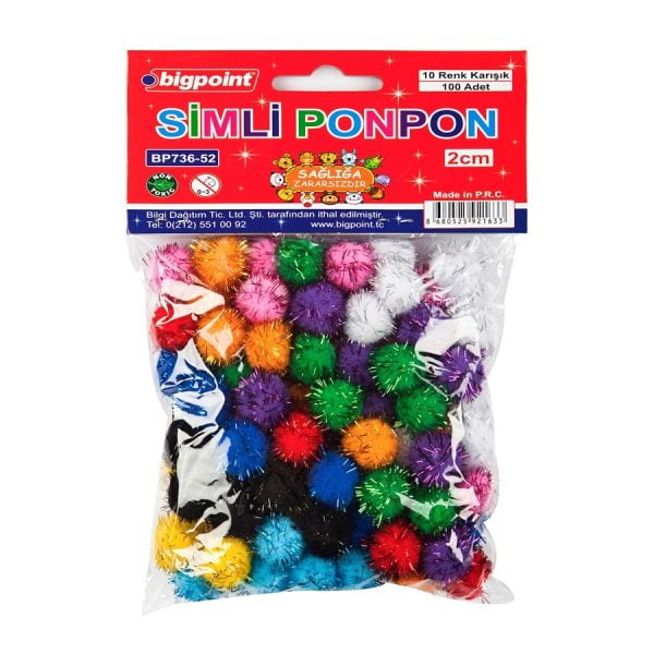 Ponpon Simli 2 cm 10 Renk / 100 lü Poşet