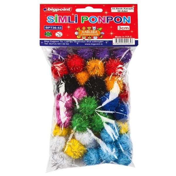 Ponpon Simli 3 cm 10 Renk / 50 li Poşet