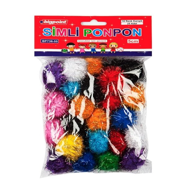 Ponpon Simli 5 cm 10 Renk / 25 li Poşet