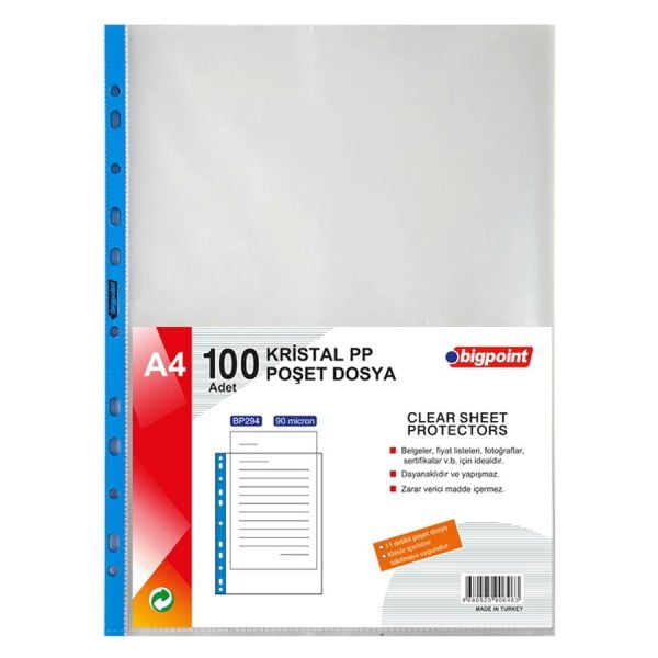 Poşet Dosya Mavi Şeritli Kristal 90 Mikron 100'lü Paket