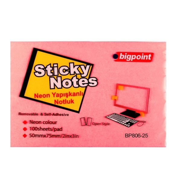 Yapışkanlı Not Kağıdı 75x50 mm Neon Kırmızı