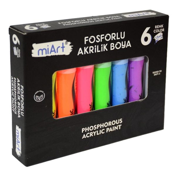 Akrilik Fosforlu Boya Seti 6 Renk 15 ml