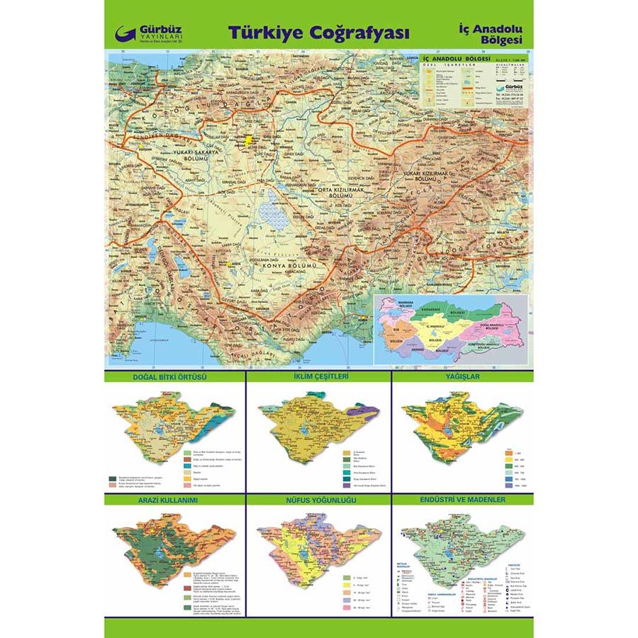 İç Anadolu Bölgesi Haritası 70x100 cm Fiyatı ve Özellikleri