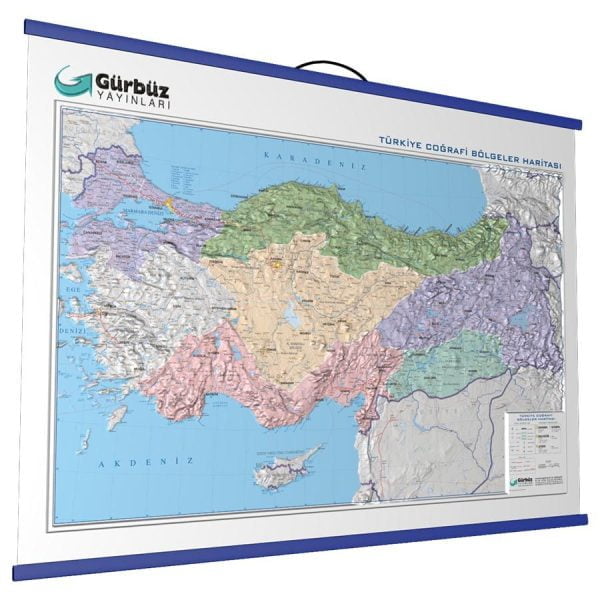 Kabartma Türkiye Coğrafi Bölgeler Haritası 70x100 cm