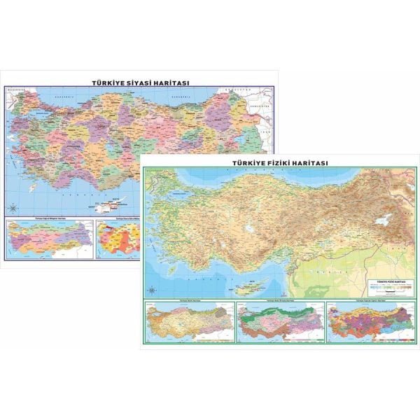 Türkiye Fiziki ve Siyasi Haritası (Çift Taraflı) 35x50 cm