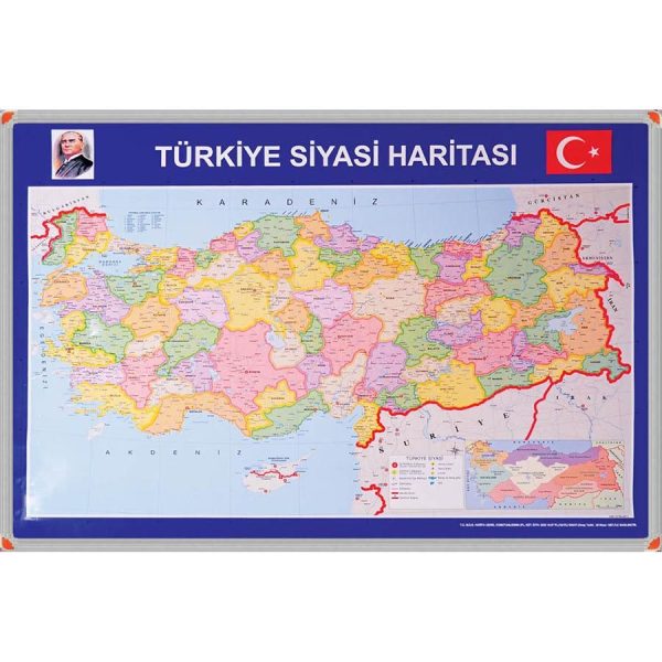 Türkiye Siyasi Harita Panosu (Alüminyum Çerçeveli) 70x100 cm